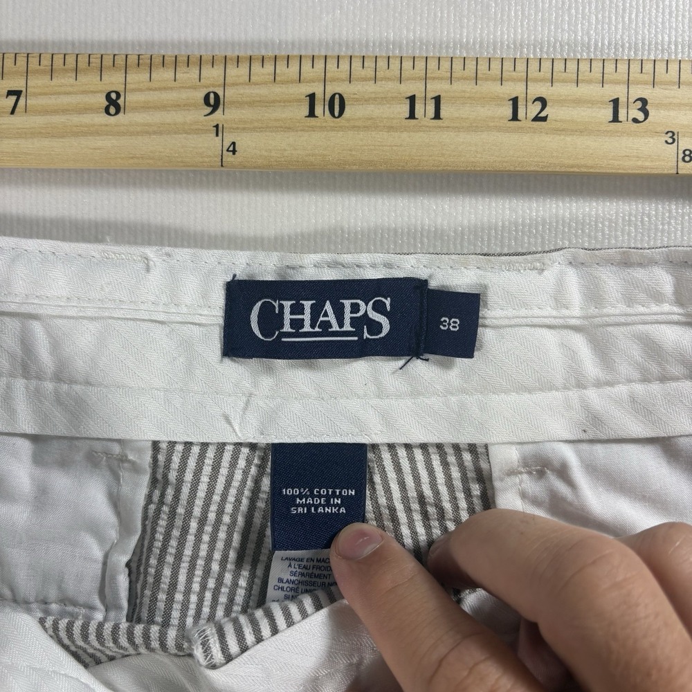 Chaps Seersucker Flat Front Shorts Men's 38x9 Gray White Stripe Cotton Preppy - Picture 3 of 5